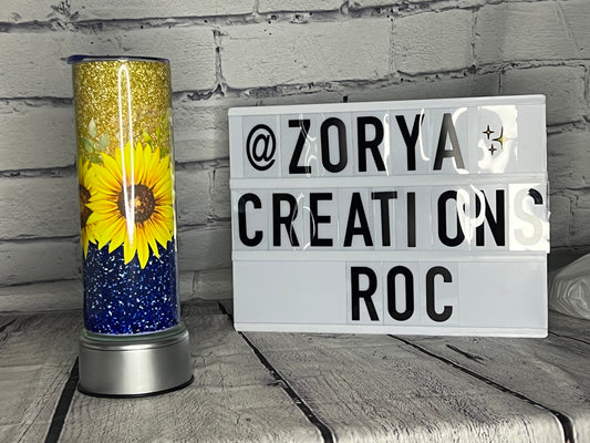 Gold and blue sunflower tumbler 24 oz